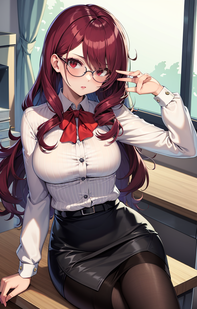 50089-920354638-masterpiece, best quality, office, sitting on desk, button up shirt, pencil skirt, half glasses, mitsuru kirijo [persona], 1girl.png